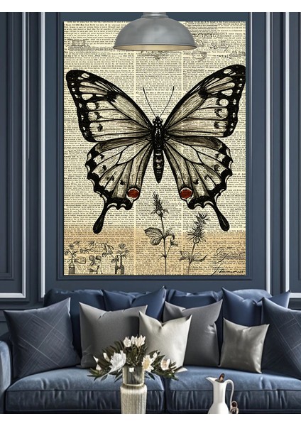 Eski Harita Üzerinde Açık Kelebek Kanatları Dekoratif Kanvas - Mdf Ahşap Tablo fiyatları
