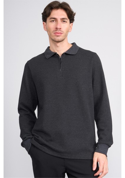 Çetinkaya Mentality 4415 Erkek Fermuarlı Dik Yaka Petek Örgü Sweatshirt Antrasit fiyatları
