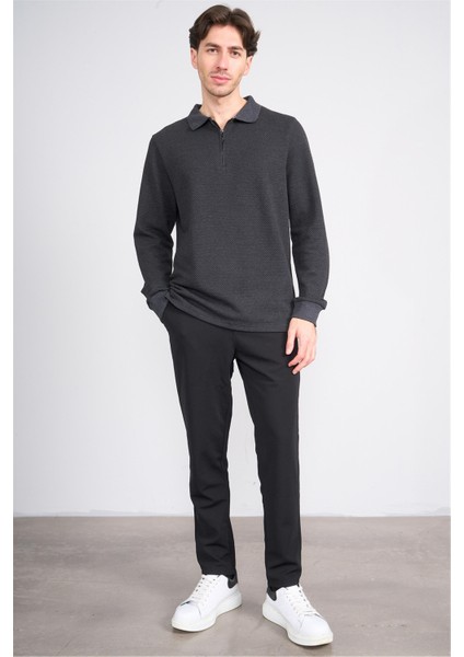Çetinkaya Mentality 4415 Erkek Fermuarlı Dik Yaka Petek Örgü Sweatshirt Antrasit modelleri