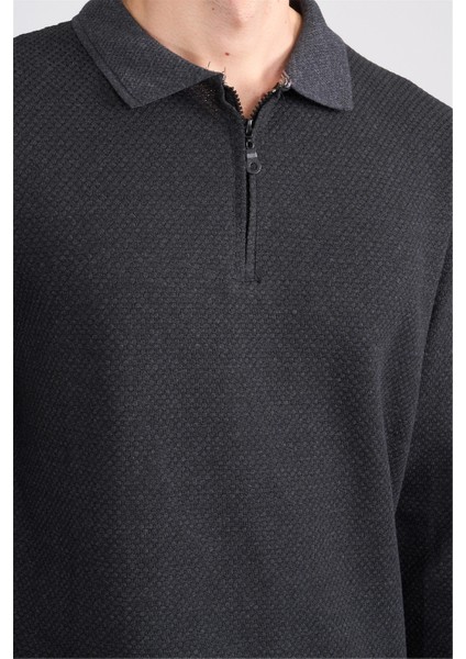 Çetinkaya Mentality 4415 Erkek Fermuarlı Dik Yaka Petek Örgü Sweatshirt Antrasit fırsatları