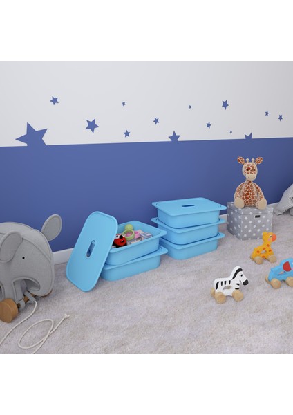 5 Adet Mavi Kapaklı Çok Amaçlı Saklama Kutusu - Oyuncak Sepeti 5KS5K