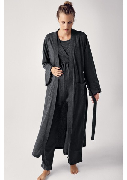 Kadın Uzun Kollu Esnek Pamuklu Hamile Sabahlık Pijama TAKIMI13300