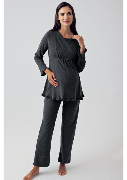 Kadın Uzun Kollu Esnek Pamuklu Kumaş Hamile Pijama Takımı 13201 fiyatları