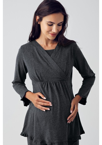 Kadın Uzun Kollu Esnek Pamuklu Kumaş Hamile Pijama Takımı 13201 modelleri