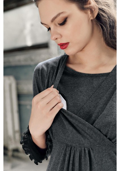 Kadın Uzun Kollu Esnek Pamuklu Kumaş Hamile Pijama Takımı 13201 fırsatları