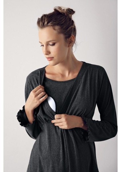 Kadın Uzun Kollu Esnek Pamuklu Kumaş Hamile Pijama Takımı 13201 indirimleri