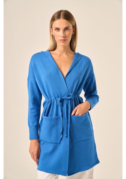 Ftz Kadın Kendinden Bağlamalı Hırka Saks Mavi 20727