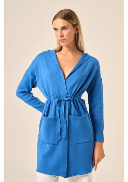 Ftz Kadın Kendinden Bağlamalı Hırka Saks Mavi 20727 modelleri