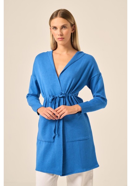 Ftz Kadın Kendinden Bağlamalı Hırka Saks Mavi 20727 fırsatları