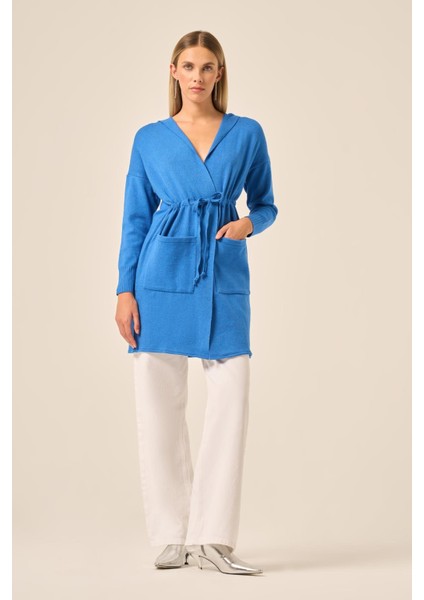 Ftz Kadın Kendinden Bağlamalı Hırka Saks Mavi 20727 indirimleri