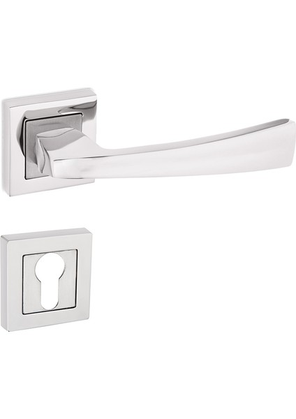 Konak Kapı Kolu Nikel Inox Kare Rozetli Yale Sağ