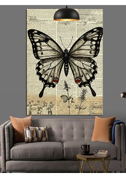 Eski Harita Üzerinde Açık Kelebek Kanatları Dekoratif Kanvas - Mdf Ahşap Tablo modelleri