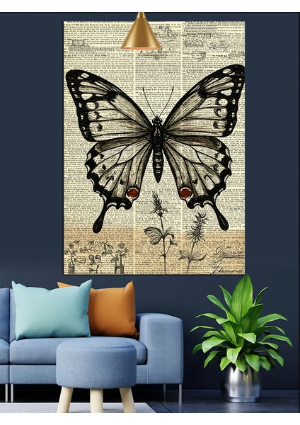 Eski Harita Üzerinde Açık Kelebek Kanatları Dekoratif Kanvas - Mdf Ahşap Tablo fırsatları
