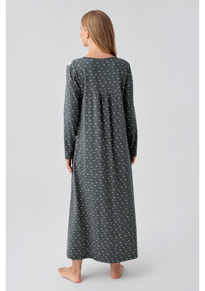 Uzun Kollu Desenli Düğmeli Esnek Pamuklu Gecelik 18101 modelleri