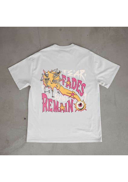 Fear Tasarım Baskılı Beyaz Oversize T-Shirt