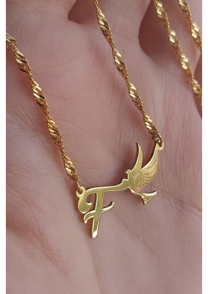 925 Ayar Gümüş 24 Ayar Altın Kaplama Harfli Güvercin Kolye