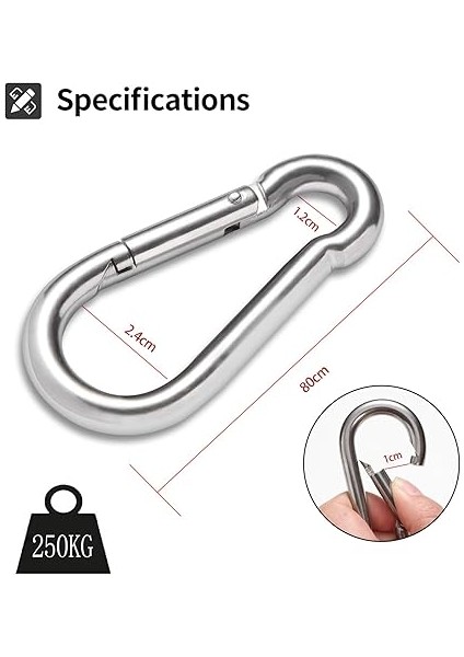 Karabina Alaşım Çelik, Anahtarlık, Karabina Kanca, 80 mm x Φ8 Mm, 250 Kg'a Kadar Taşıma Kapasitesi, Galvanizli (6 Adet) fiyatları