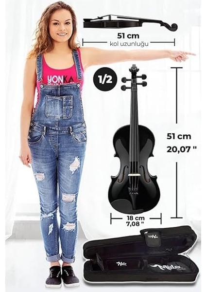 HGA24BK-TYS Siyah 1/2 Yarım Keman Seti 8-10 Yaş Çocuk Kemanı (Yastık Reçine Çanta Tel Susturucu Yay) fırsatları