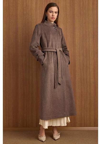 Hakim Yaka Ribana Detaylı Uzun Moher Kaban Latte 3160 modelleri