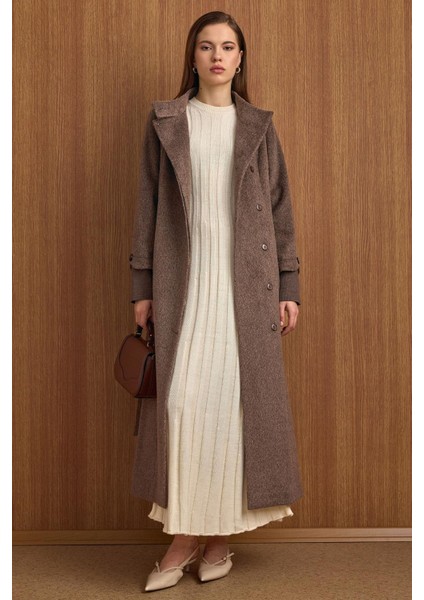 Hakim Yaka Ribana Detaylı Uzun Moher Kaban Latte 3160 fırsatları