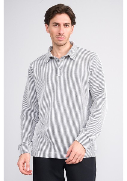 Çetinkaya Mentality 4410 Erkek Polo Yaka Su Yolu Sweatshirt Siyah