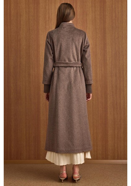 Hakim Yaka Ribana Detaylı Uzun Moher Kaban Latte 3160