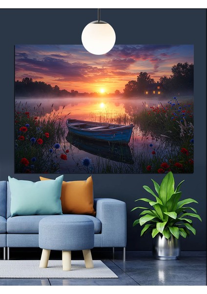 Denizde Tekne Gün Batımı Dekoratif Kanvas - Mdf Ahşap Tablo modelleri