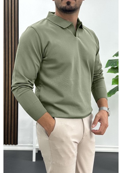 Erkek Açık Yaka Düz Desen Normal Kalıp Kazak Haki EDW423 fiyatları