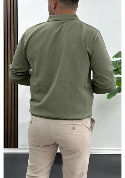 Erkek Açık Yaka Düz Desen Normal Kalıp Kazak Haki EDW423 modelleri