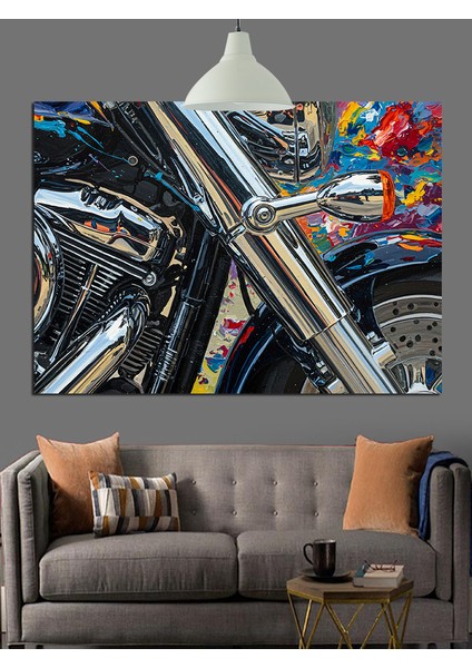 Krom Detaylı Motosiklet Dekoratif Kanvas - Mdf Ahşap Tablo fiyatları