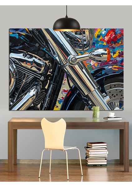 Krom Detaylı Motosiklet Dekoratif Kanvas - Mdf Ahşap Tablo modelleri