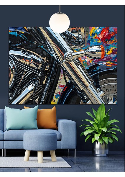 Krom Detaylı Motosiklet Dekoratif Kanvas - Mdf Ahşap Tablo fırsatları