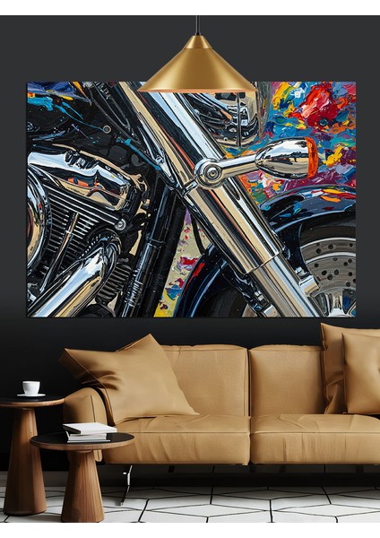 Krom Detaylı Motosiklet Dekoratif Kanvas - Mdf Ahşap Tablo indirimleri