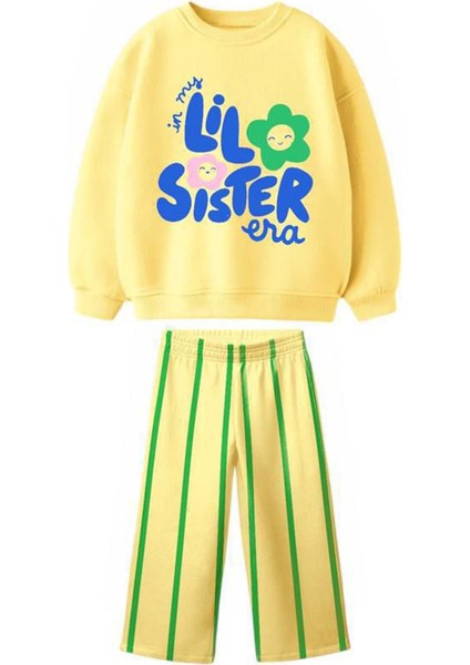 Lil Sister Papatya Detaylı Çizgi Detaylı Kız Çocuk 2 li takım - Sarı fiyatları