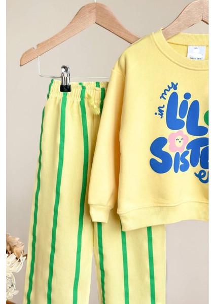 Lil Sister Papatya Detaylı Çizgi Detaylı Kız Çocuk 2 li takım - Sarı fırsatları
