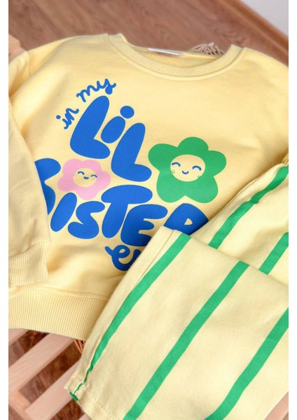 Lil Sister Papatya Detaylı Çizgi Detaylı Kız Çocuk 2 li takım - Sarı indirimleri