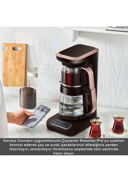 Çaysever Apple-Android Kablosuz Wi-Fi Kontrol Konuşan Cam Çay Makinesi Rosegold-Uzaktan Çay ve Filitre Kahve Demle fiyatları