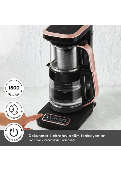 Çaysever Apple-Android Kablosuz Wi-Fi Kontrol Konuşan Cam Çay Makinesi Rosegold-Uzaktan Çay ve Filitre Kahve Demle