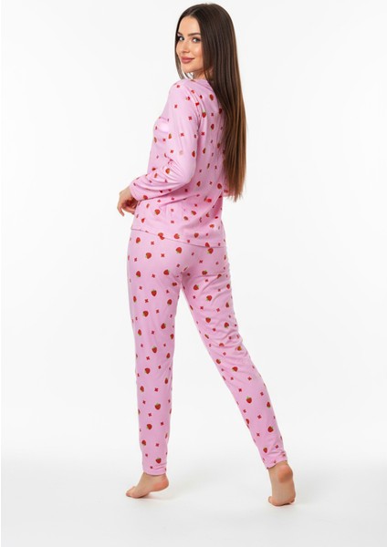 Bisiklet Yaka Süet Pijama Takımı 6001 Çilekli indirimleri