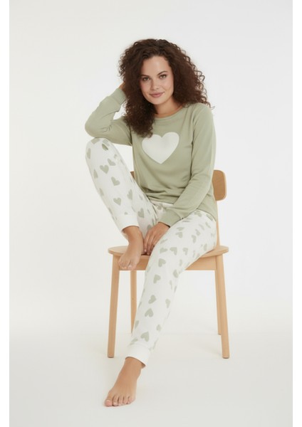 Luxury Thermal Büyük Kalp Desenli Kadın Polar Kışlık Pijama Takımı – 42047 modelleri