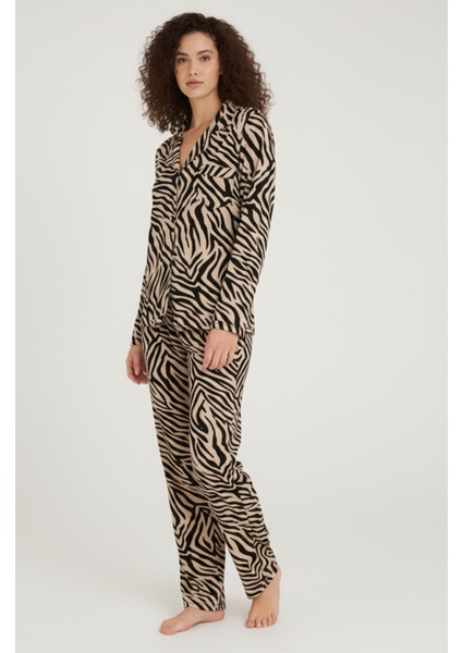 Luxury Viscose Zebra Desenli Kadın Uzun Kollu Pijama Takımı – 42570 modelleri