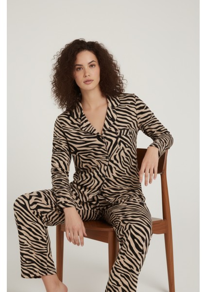 Luxury Viscose Zebra Desenli Kadın Uzun Kollu Pijama Takımı – 42570 fırsatları