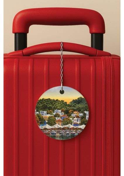 Desenli Baskılı Pleksi Zincir Aparatlı Bavul Etiketi Valiz Etiketi Türkbükü