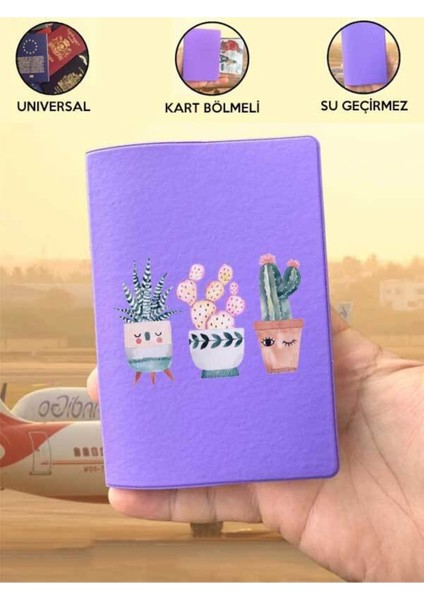 Tüm Ülke Pasaportlarına Uyumlu Cactus Mor Vinleks Pasaport Kılıfı Kabı