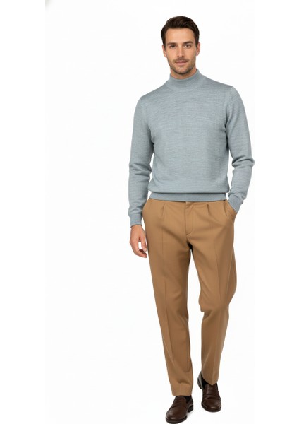 Erkek Kışlık Yarım Balıkçı Yaka Kazak Pamuklu Marina Örme Uzun Kollu Düz Renk Rahat Kesim