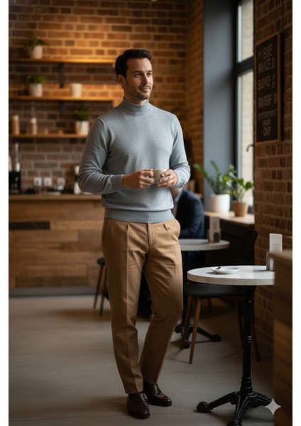 Erkek Kışlık Yarım Balıkçı Yaka Kazak Pamuklu Marina Örme Uzun Kollu Düz Renk Rahat Kesim fırsatları