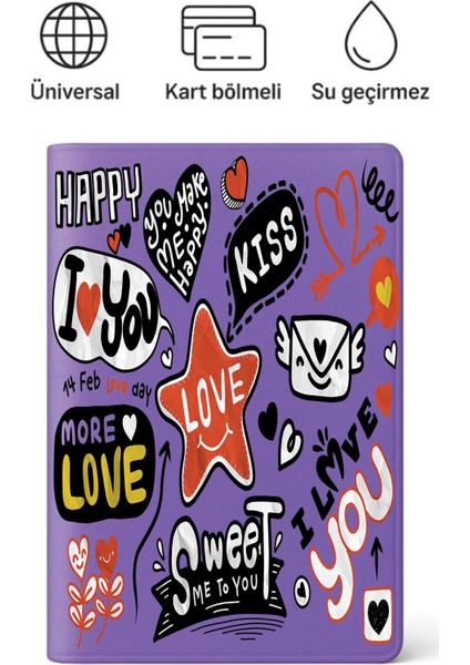 Pasaport Kılıfı Pasaportluk Desenli Pasaport Kabı Su Geçirmez Love