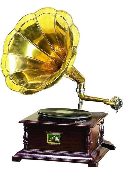 Gramofon Plakçalar Nostaljik Kurmalı Ahşap Kare ASIG509