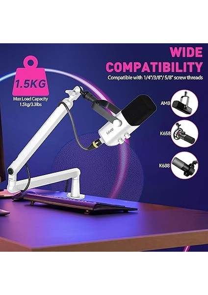 Mikrofon Kolu, Düz Ayarlanabilir Çubuk Mikrofon Standı, Mikrofon Klipsi, Vida Adaptörü, Kablo Yönetimi, Podcast, Akış, Oyun, Stüdyo Için modelleri