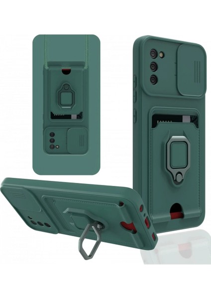Samsung Galaxy A03S Kılıf Zuma Kartvizitli Yüzüklü Silikon - Yeşil (K95)